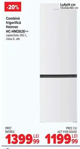 Carrefour Combină frigorifică Heinner HC-HM262E++ Ofertă