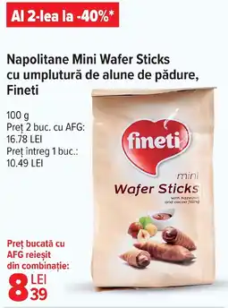 Carrefour Market Napolitane Mini Wafer Sticks cu umplutură de alune de pădure, Fineti Ofertă