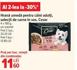 Carrefour Market Hrană umedă pentru câini adulți, selecții de carne în sos, Cesar Ofertă
