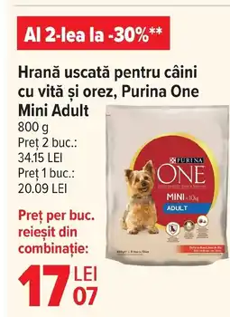 Carrefour Market Hrană uscată pentru câini cu vită şi orez, Purina One Mini Adult Ofertă