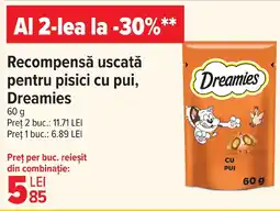 Carrefour Market Recompensă uscată pentru pisici cu pui, Dreamies Ofertă