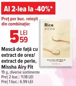 Carrefour Market Mască de faţă cu extract de orez/ extract de perle, Missha Airy Fit Ofertă