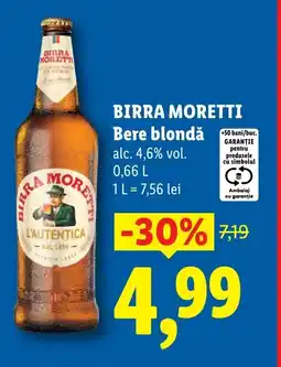 Lidl BIRRA MORETTI Bere blondǎ Ofertă