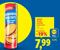 Lidl SONDEY Biscuiţi sandwich cremă cacao Ofertă