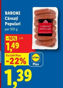 Lidl BARONI Cârnaţi Populari Ofertă