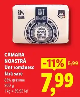 Lidl CĂMARA NOASTRĂ Unt românesc fără sare Ofertă