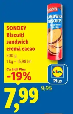 Lidl SONDEY Biscuiţi sandwich cremă cacao Ofertă
