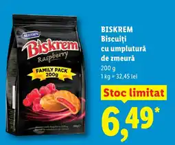 Lidl BISKREM Biscuiţi cu umplutură de zmeură Ofertă