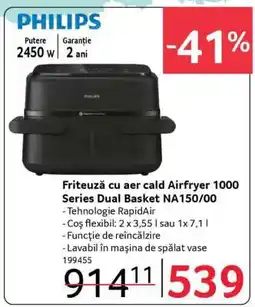 Selgros Friteuză cu aer cald Airfryer 1000 Series Dual Basket NA150/00 Ofertă
