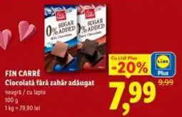 Lidl FIN CARRÉ Ciocolată fără zahăr adaugat Ofertă