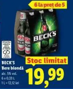 Lidl BECK'S Bere blonda Ofertă