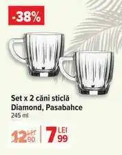 Carrefour Set x 2 căni sticlă Diamond, Pasabahce Ofertă