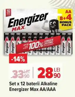Carrefour Set x 12 baterii Alkaline Energizer Max AA/AAA Ofertă