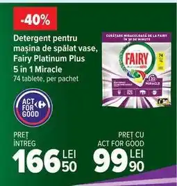 Carrefour Detergent pentru mașina de spălat vase, Fairy Platinum Plus 5 in 1 Miracle Ofertă