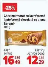 Carrefour Chec marmorat cu iaurt/cremă lapte/cremă ciocolată cu alune, Boromir Ofertă