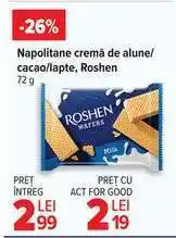 Carrefour Napolitane cremă de alune/cacao/lapte, Roshen Ofertă