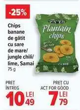 Carrefour Chips banane de gătit cu sare de mare/jungle chili/lime, Samai Ofertă