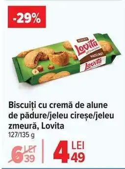 Carrefour Biscuiți cu cremă de alune de pădure/jeleur cireșe/jeleur zmeură, Lovita Ofertă