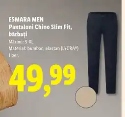 Lidl P ESMARA MEN Pantaloni Chino Slim Fit, bărbați Ofertă