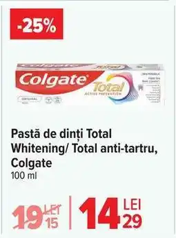 Carrefour Pastă de dinți Total Whitening/ Total anti-tartru, Colgate Ofertă