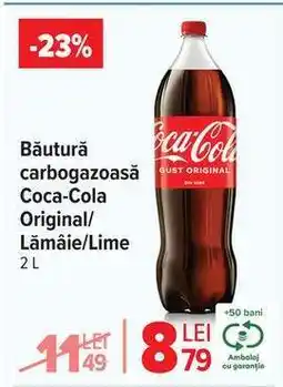 Carrefour Băutură carbogazoasă Coca-Cola Original/Lămâie/Lime 2L Ofertă