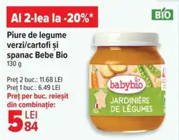 Carrefour Piure de legume verzi/cartofi și spanac Bebe Bio Ofertă