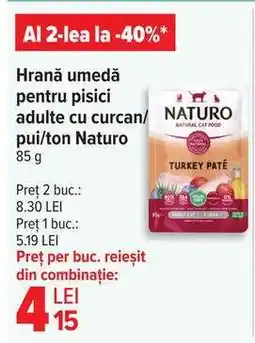 Carrefour Hrană umedă pentru pisici adulte cu curcan/pui/ton Naturo Ofertă