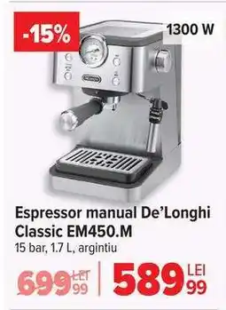 Carrefour Espressor manual De’Longhi Classic EM450.M Ofertă