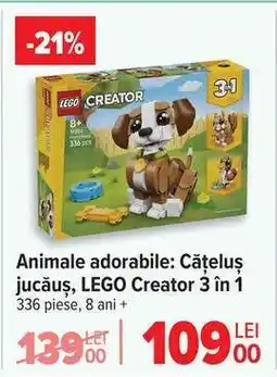 Carrefour Animale adorabile: Cățeluș jucăuș, LEGO Creator 3 în 1 Ofertă