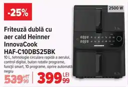 Carrefour Friteuză dublă cu aer cald Heinner InnovaCook HAF-C10DBS25BK Ofertă