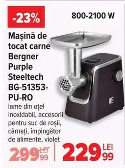 Carrefour Mașină de tocat carne Bergner Purple Steeltech BG-51353-PU-RO Ofertă