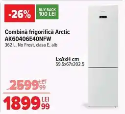 Carrefour Combină frigorifică Arctic AK60406E40NFW Ofertă