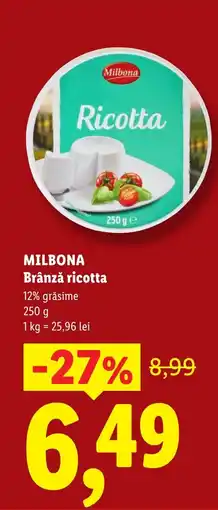 Lidl MILBONA Brânză ricotta Ofertă