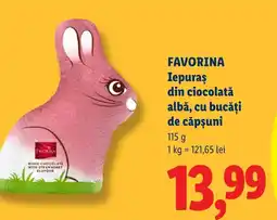 Lidl FAVORINA Iepuraş din ciocolată albă, cu bucăți de căpşuni Ofertă