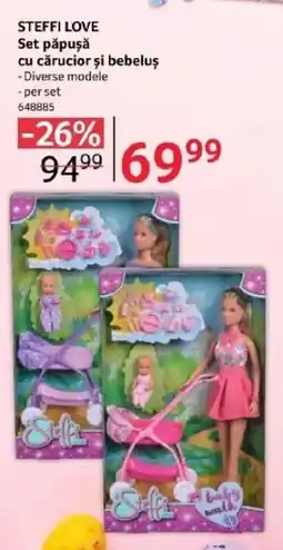 Selgros STEFFI LOVE Set păpuşă cu cărucior şi bebeluş Ofertă