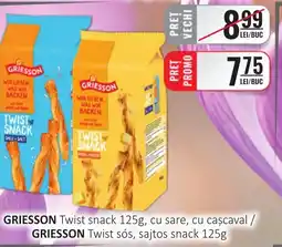 CBA GRIESSON Twist snack cu sare, cu caşcaval Ofertă