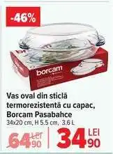 Carrefour Vas oval din sticlă termorezistentă cu capac, Borcam Pasabahce Ofertă