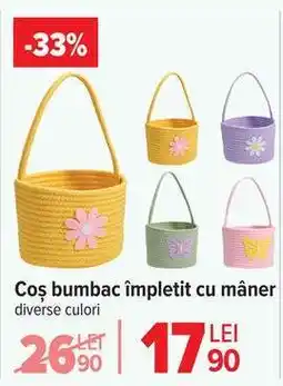 Carrefour Coș bumbac împletit cu mâner Ofertă