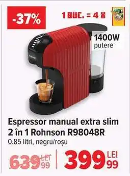 Carrefour Espressor manual extra slim 2 în 1 Rohnson R98048R Ofertă