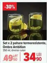 Carrefour Set x 2 pahare termorezistente, Ombre Ambition Ofertă