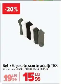 Carrefour Set x 6 șosete scurte, adulți, TEX Ofertă