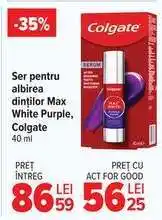 Carrefour Ser pentru albirea dinților Max White Purple, Colgate 40 ml Ofertă