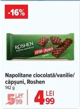 Carrefour Napolitane ciocolată/vanilie/căpșuni, Roshen Ofertă