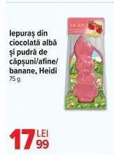 Carrefour Iepuraș din ciocolată albă și pudră de căpșuni/afine/banane, Heidi Ofertă