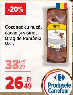 Carrefour Cozonac cu nucă, cacao și vișine, Drag de România Ofertă