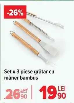 Carrefour Set x 3 piese grătar cu mâner bambus Ofertă