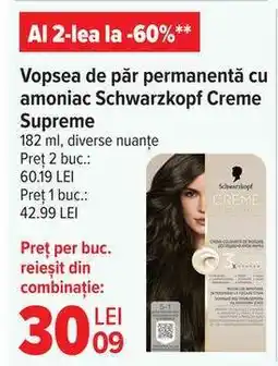 Carrefour Vopsea de păr permanentă cu amoniac Schwarzkopf Creme Supreme Ofertă