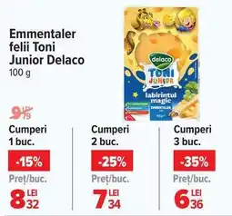 Carrefour Emmentaler felii Toni Junior Delaco 100 g Ofertă