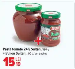 Carrefour Pastă tomate 24% Sultan + Bulion Sultan Ofertă