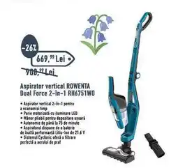 Carrefour Aspirator vertical ROWENTA Dual Force 2 în 1 RH6751WO Ofertă